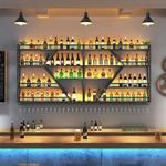 Metal Wine Rack Wall Mounted with Wine Glass Holder with LED Light, Liquor Shelf Wall Mounted, for bar Living Room Dining Room (Black with Warm Led, 3TIERS-71 * 7.9 * 33.9inch)