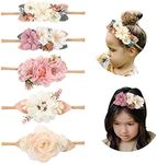 Cinaci 5 Pack Delicate Floral Flower Nylon Headbands Hair Bands Accessories for Baby Girls Newborns Infants Toddlers Kids