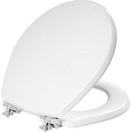 Mayfair Benton Toilet Seat with Chrome Hinges, Slow Close Wood Seat, Secure Metal Hinges, Easy Install, Round, White