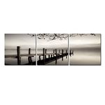 Wieco Art - Peace Large Modern 3 panels B & W Gallery Wrapped Landscape Giclee Canvas Print on Canvas Wall Art Work Ready to Hang for Living Room Kitchen Home Office Decorations