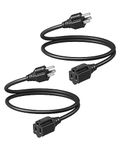 DEWENWILS 3 Foot Extension Cord, 16 AWG SJTW Weatherproof Power Cable for Indoor Outdoor Use, 3 Prong Grounded Outlets Plugs, NEMA 5-15P to NEMA 5-15R, Black, UL Listed, 2 Pack