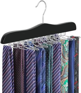 TOPIA HANGER Tie Rack Hanger for Closet, Wooden Tie Organizer for Men with 24 Folding Hooks, Space Saving Necktie Holder for Storage and Display Bra, Tank Top, Camisole (1-Pack), Black- CT14B