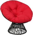 COSTWAY Rattan Papasan Chair, Swivel Moon Chair Glider Deep Seat with Cushion, Outdoor Indoor Round Leisure Lounge Chair for Living Room, Garden, Balcony and Poolside (Red)
