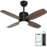 Ohniyou 38" Ceiling Fan with Lights and Remote, Small Outdoor Ceiling Fan with Remote ＆ APP Control,Noiseless Reversible Blades, Dimmable LED with 3 Color Changing for Bedroom Livingroom Kitchen Patio