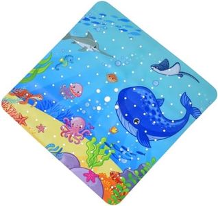 OTraki Alfombrilla de Baño Antideslizante, 53x53cm Alfombrilla Ducha Animales Marinos, Antideslizante bañera niños de Dibujos Animados, con Orificios de Desagüe y Ventosas, Lavable a Máquina, Azul