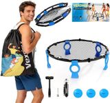 Upgraded Foldable Outdoor Games Sets (Includes 3 Balls, Pump, Carrying Case and Rules), VEXOMIX Metal Roundnet Game for Family Yard, Outdoor Lawn, Beach & Tailgating-Blue