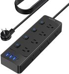 Power Strip with Individual Switches, 8 Widely Outlets with 4 USB Ports, 5.8 FT Extension Cord, Wall Mount, FCC Certification, Desk Charging Station for Home Office Dorm Room-Black