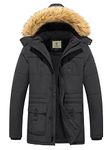 WenVen Men's Winter Coat Puffer Parka Jacket with Fur Hood (Charcoal, 3XL)