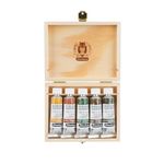 Schmincke - HORADAM® AQUARELL, Super Granulation Set Urban, 5 x 15 ml tubes, 74 893 097, wooden box, very strong granulating shades, finest, super granulating watercolors