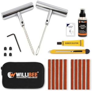 WILLIBEE 10-in-1 (Pack of 10 Strips) Tubeless Tyre Puncture Repair Kit for Car & Bike | Heavy-Duty Metal Handle Puncher Kit (Includes Storage Bag)