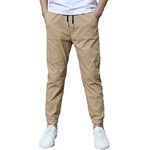 CHICTRY Boys Cargo Pants Jogger Casual Sweatpants Athletic Outdoor Hiking Dungarees Trousers Cuffed Bottoms with Drawstring Khaki 3-4 Years