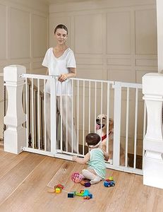 COMOMY 30" Tall Baby Gate for Stairs Doorways, Fits Openings 29.5" to 51.6" Wide, Auto Close Extra Wide Dog Gate for House, Pressure Mounted Easy Walk Through Pet Gate with Door, White