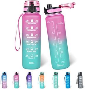 Polygon 32oz Motivational Water Bottle with Time Marker & Removable Strainer to Remind You Drink More Water, Fast Flow, Leakproof BPA Free Sport Water Bottle for Fitness and Outdoor(Light Pink/Green)