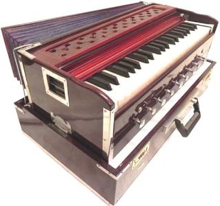 Brass-India Portable Folding Harmonium, 9 Stops, Rosewood Color, 3 1/2 Octave, Coupler, Bag, Tuned To A440
