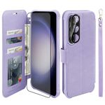 VANAVAGY Wallet Case for Galaxy S24 with RFID Flip Card Holder,[Screen Protector & Camera Lens Protector] Leather Wrist Strap Supports Wireless Charging Phone Case for Galaxy S24 6.2'',Clove Purple