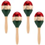 MOUYAT 4 Pcs 24 x 6cm Wooden Maracas, Full Size Painted Percussion Shakers Musical Instrument Maracas for Homes, Schools, Parties, Concerts, and Performances