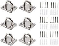 HOMPER 6Pcs M5 304 Stainless Steel Square Eye Pad Plate, Marine Hardware Staple Hook Loop with 24 Set of Screws and Plastic Plugs