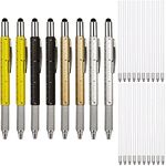 KEWAYO 8Piece Multi Tool Pen Set 6 Functions in 1 Pen Stylus, Ballpoint Pen, Ruler, Level, Screwdriver, and More (Includes 20 Refills) A Great Gift for Men