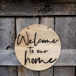 Shraddha Saburi Artwork Round Sign, Wood Sign, Tin Sign, Welcome to our home, Door Decor, Door Decoration, Wall Decoration, Wall Décor | Door Hanging | wall hanging | welcome sign, wall art (10.5 x 10.5 Inch) Home Decoration