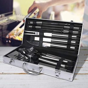 10PCS BBQ Tool Set Grill Kit Accessories Stainless Steel Camping Charcoal Barbecue Tools Brush Aluminium Carry Case Outdoor Barbeque Utensils