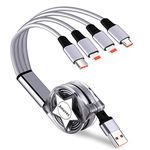 Amuvec Multi 4 in 1 Retractable Charging Cable, 1M 3A Fast Phone Charger Cables with Lightning Type C Micro USB Connector, for iPhone, Samsung Android, Huawei, Moto, Xiaomi, Sony, Nokia, Oppo, PS4