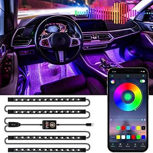 LivTee Smart RGB LED Interior Lights, 2 Lines Design with USB Port, App Control, Music Mode and DIY Mode, Car Accessories Gifts for Women Men