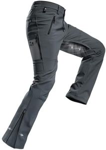 Moosehill Mens Snow Ski Pants: Fleece Lined Softshell Waterproof with Vents & 4 Zip Pockets for Thermal Winter Outdoor(Grey, 30W x 30L)
