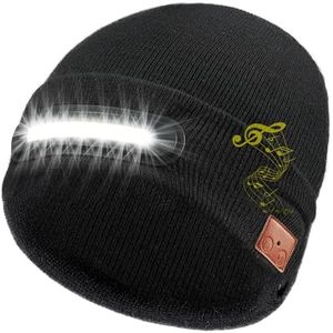 RANCOVY Bluetooth Beanie with Light, Musical Knit Hat with Wireless Headphone, LED Beanie with Bluetooth for Men Women Black