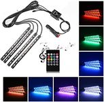 Car LED Strip Light,Uniwit 4 Pieces DC 12V 72 LED Multicolor Car Interior Music Light LED Underdash Lighting Kit with Sound Active Function and Wireless Remote Control Including Car Charger