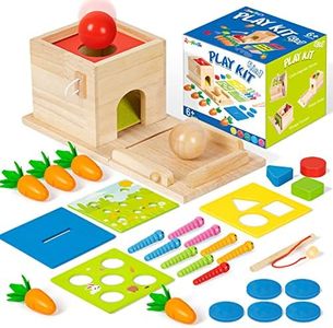 Wooden Montessori Toys for 1 Year Old, 5-in-1, Object Permanence Box, Coin Box, Carrot, Catch Worm, Shape Sorter, Learning Toy for Toddler Aged 1, 2, 3 Year Old Boys Girls