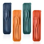 Travel Cutlery Set with Case, Portable Camping Cutlery Set for 4, Reusable Plastic Cutlery Spoon Knife and Fork Sets for Lunch Box Picnic Work School or Daily Use