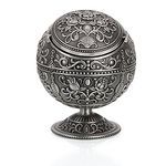 Vintage Windproof Ashtray with Lid Tabletop Portable Cigarette Ashtray for Outdoor Indoor Metal Push Down Ashtray Smoking Ash Tray Hand Stamped Pattern Gift for Men Women (Tin Color-Flower)