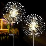 2 PCS Solar Firework Light, Outdoor Solar Garden Decorative Lights 120 LED Powered 40 Copper Wires String DIY Landscape Light for Walkway Pathway Backyard Christmas Decoration Parties (Warm White)