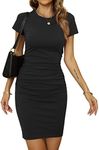 Women's Ruched Casual Sundress Knee Length Slim Fit Bodycon Dress (Black, Medium)