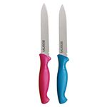 Kai Stainless Steel Kitchen and Vegetable Knife Plain and Serrated Blade Set, 2-Piece (Pink-Blue)