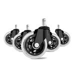 Office Chair Caster Wheels 3" - Heavy Duty Soft PU Rubber Safe for Hardwood Carpet Tile Floors (Set of 5) Generally Applicable to Office Wheels,Replace Chair mats - Universal fit