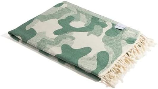 InfuseZen Turkish Bath & Beach Towel – Reversible Camouflage Print - 100% Organic Turkish Cotton - Soft, Lightweight, Absorbent Peshtemal, Quick Dry, Sand Free – Gym, Throw, Travel - Green Camo