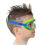 RUIGAO Kids Swim Goggles Age 6-14, Toddler Goggles No Tangle, Child Swimming Mask/Bungee Strap/Soft Band (Kids Mask - Blue Fish)