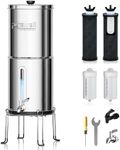 Purewell 2.25G Gravity Water Filter System with Water Level Window, 8-Stage 0.01μm Ultra-Filtration Stainless Steel Countertop System with 4 Filters and Stand, Reduce Fluoride and Chlorine, PW-KS-CF