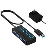 SABRENT USB hub 3.2x1 with power adapter, 4 port usb3.2 fast Powered data hub, multiple USB splitter, USB docking station, multiport hubs, on/off Switch compatible with ps5 MacBook Laptop desktop iMac