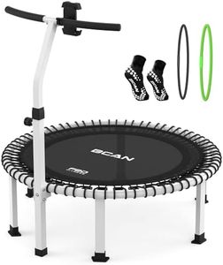 BCAN 40" Soft Land Pro Fitness Rebounder Trampoline, 500 lb Capacity, Adjustable Tension Bungees, One-Piece Frame (16 Gauge), Quiet Indoor Cardio w/Handle, Phone Holder & 2 Pairs Socks, White