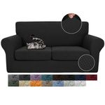 JIVINER Newest 3 Pieces Stretch Couch Covers for 2 Cushion Couch Fitted Thick Loveseat Sofa Slipcover with 2 Seat Cushion Covers for Living Room Pet Dogs (Loveseat, Black)