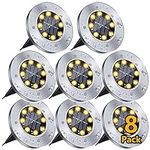 Solar Outdoor Garden Ground Lights, 8 LED Waterproof Patio Disk Lights, In-Ground Landscape Lighting, Floor Path Lights for Walkway, Lawn, Steps Decks, Pathway Yard Stairs Fences, Warm White (8 Pack)