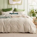 Bedsure Duvet Cover Queen - Queen Duvet Cover, Boho Bedding Queen for All Seasons, Chic Geometric Tufted Duvet Covers (Beige, Queen, 90"x90")