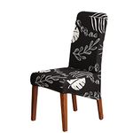 Chickwin Large High Back Dining Chair Covers, Leaf Print Chairs Slipcovers Set of 1 2 4 6 8, Elastic Stretch Chair Protectors for Dining Room, Kitchen, Hotel, Wedding (4 Pieces,Monstera Leaves)