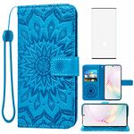 Phone Case for Samsung Galaxy Note 10 Plus Wallet Cases with Tempered Glass Screen Protector Leather Flip Cover Card Holder Cell Glaxay Note10+ 5G Note10 + Notes 10+ Ten Not S10 10Plus Women Men Blue