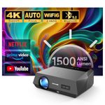 Projector 4K with WIFI6 Bluetooth Auto Focus/Keystone,Smart Ultra HD Daytime Projector 1500ANSI Lumen HDR Ethernet,FHD 1080P Outdoor/Home Cinema Gaming Projector for Bedroom,Built in Apps,Android TV