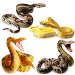 Leyndo 4 Pcs Fake Snake Rubber Snakes to Keep Birds Away, Realistic Snake Scary Toy Snake Prank Figure Snake for Garden Props to Scare Birds, Squirrels, Mice, Halloween Decoration, 4 Styles