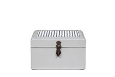 CONTRAST LIVING Viham Wooden Decorative Jewellery Painted Box with Cotton Fabric on top (Fabric Colour-White & Black) (Small, Grey)