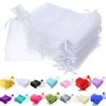 Time to Sparkle 50 Pieces Pouches Organza Gift Bags Oragnza Wedding Favour Bags Jewellery Packing (White, 10x15cm)